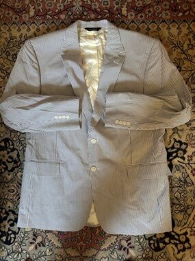 Jos. A. Bank Seersucker Navy White Stripes Men’s Sports Coat Blazer Size 44 R